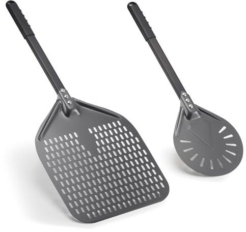 Joylongde Pizza Peel 14 Inch+8 Inch, Aluminum Metal Pizza Turning Peel, Professional Pizza Spatula Paddle for Homemade Pizza