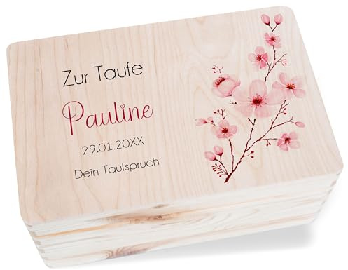 Holz Erinnerungsbox Geschenkbox - Holzbox Baby Taufe mit Kirschblüten | Taufgeschenk Holzkiste - 30 x 20 x 14 - Holz - christening gift box for a girl erinnerungsboxen für babys taufgeschenke