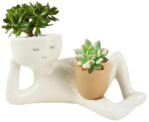 Tlarsun Pflanzgefäß mit liegenden Figuren, menschlicher Blumentopf, Kunstharz, Sukkulenten-Vase, Kaktuskopf, faul und niedlich, kleiner Charakter, Blumentopf für Innen- und Außenbereich, Gelb