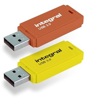 Integral Neon USB 3.0 64GB Flash Drive 2-Pack (Yellow/Orange)