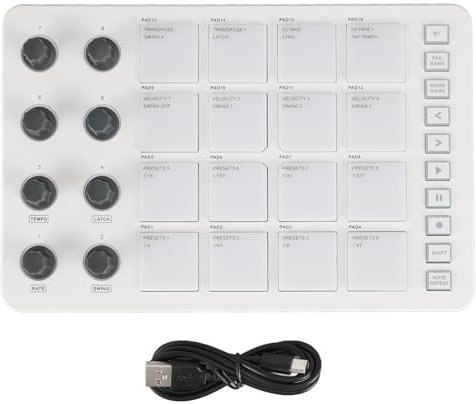 MIDI-Controller, Bluetooth-USB-MIDI-Keyboard-Controller mit 16 RGB-hintergrundbeleuchteten Pads, 8 Zuweisbaren Knöpfen, Note-Repeat-Taste mit Voller Lautstärke