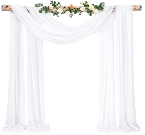 Showgeous Querbehang Weiß 73cmx610cm Tüll Foto Hintergrund Hochzeit Vorhang Deko Weiss Chiffon-Stoff Hochzeitsbogen Gardinen für Laube Hochzeit Torbogen Zeremonie Fotografie Party
