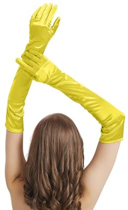 Lange Handschuhe, Kostüm, Damen, Satin, Opernhandschuhe, Ellenbogenlänge, Halloween, Cosplay, 1920er Jahre, Gatsby, Abendparty, Verkleiden, Hellgelb, large (approximation based on measurement)