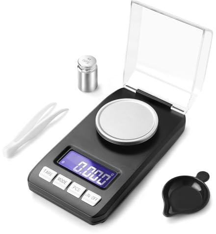 0.001g/50g Milligram Scale with Calibration Weight, Weighing Pan, Battery