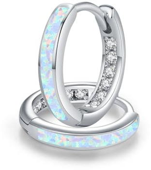 ZIPPICE Mehrfarbig Opal Ohrringe Creolen Silber 925 Klein Opal Schmuck Geschenke für Damen Frauen Mädchen