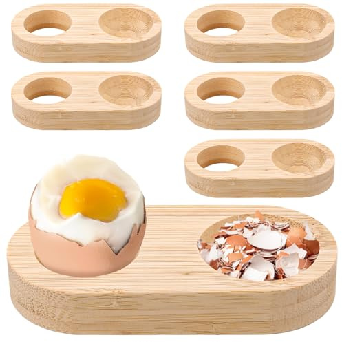 LDHHYH 6 Stück Eierbecher Bambus, Premium Eierbecher Holz, Eierbecher Holz, Stapelbare Holz Eierbecher Mit Integrierter Ablage, Eierbecher Lustig für Jeden Frühstückstisch