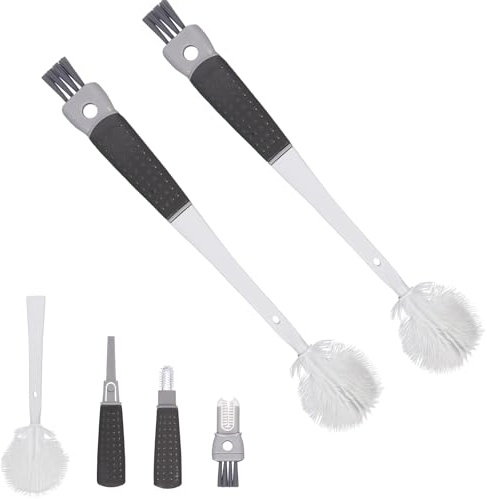 Lollanda 2 Pack 5-in-1 Water Bottle Cleaner Brush, Kitchen Scrub Brush,Small Cleaning Brushes for Cleaning Bottle Cups Lid Kitchen Sink,Angle Stiff Bristle Cleaning Brushes (Grey)