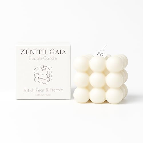 Zenith Gaia Candela a bolle in cera di soia naturale al 100%, beige, 6 x 6 x 6 cm, lampadina britannica e fresia, fatta a mano, candela decorativa perfetta per soggiorno, camera da letto, meditazione
