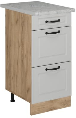 Vicco Küchenunterschrank R-Line, Weiß Landhaus, 40 cm | MDF-Front · AP Marmor inkl. · Höhenverstellbare Füße · Metallgriffe · ✓ Frei kombinierbar