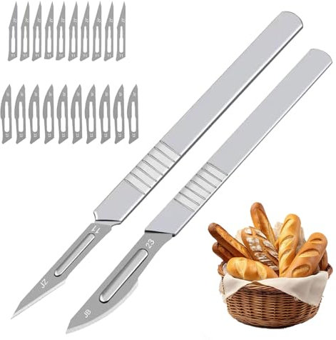 JDCMEI 2 Pezzi Taglierino per Pane, Lama per Pane, Coltello per Impasto, Coltello da Pane Professionale, Strumento di Taglio per Pane con 20 Lame per DIY Lmpasto, Intagliare Modelli di Pane Crudo