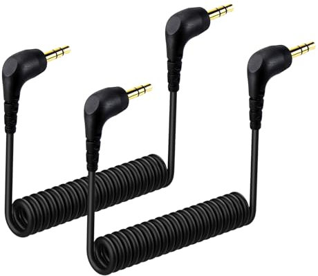 2-Pack 3.5mm Microphone Cable Compatible with DJI Mic Mini & Hollyland Lark M2S Wireless Microphone Receiver, Coiled Dual 3.5mm TRS Patch Cable Audio Mic Cord for DSLR Cameras