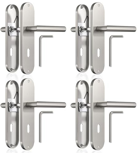 Bwintech 4 juegos de manillas rectangulares de zinc sobre placa con bocallave, adecuadas para dormitorio, puerta principal, puerta de madera