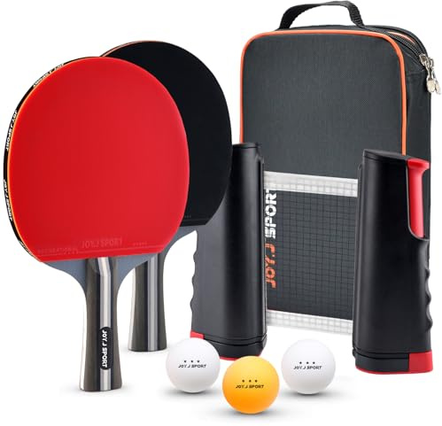 Portable Table Tennis Set, All-in-One Ping Pong Bats Set with 2 Table Tennis Bats,1 Retractable Net, 3-Star Ping Pong Balls, 1 Carrying Bag | Great Gift & Indoor/Outdoor Game