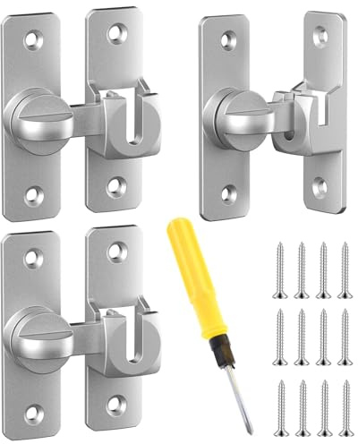 Verrou Porte Coulissante Argent 90/180 Degrés Inoxydable | Avec Vis, Pour Grange, Cuisines, Jardin, Salle de Bains