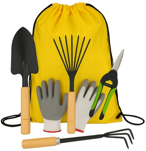 Kit Attrezzi Giardinaggio e Orto con Borsa - Set da Giardino con Guanti, Paletta, Rastrello, Cesoie - Ideale per Giardino, Balcone, Orto Domestico