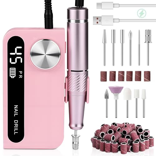 SternSinn Fresa per Unghie Professionale, 45000 giri/min Nail Drill Ricaricabile per Unghie Acriliche e Gel, 11-in-1 Lima Unghie Elettrico con display LCD per Casa e Salone (Rosa)