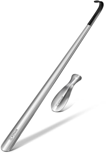 ZOMAKE Calzascarpe Lungo, Calza Scarpe Metallo Extra Lungo, Calzante per Scarpe Acciaio Inossidabile, Shoe Horn Corto per Uomini Donne Anziani (72cm+19cm)