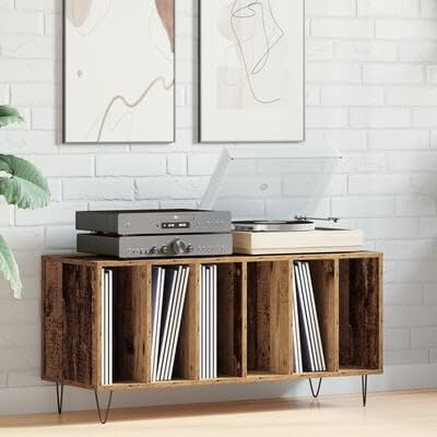 Brokky 862903 Armadio per Dischi in Rovere Artisan 100x38x48 cm in Legno ingegnerizzato Giradischi Vinili Stand Tavolino con Archiviazione Record in Vinile,Espositore per Dischi in Vinile,Gabinetto d