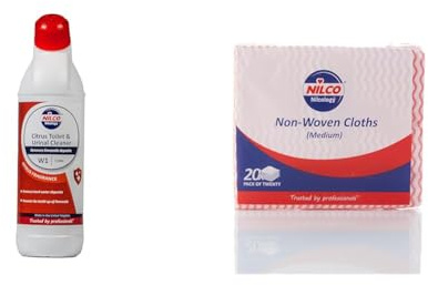Bundle of Nilco Toilet & Urinal Cleaner 1L + Nilco Red Non-Woven Cleaning Cloths 20 Pack – Powerful Descaler & Disinfectant with Durable Multi-Purpose Reusable Cleaning Wipes for Home & Office