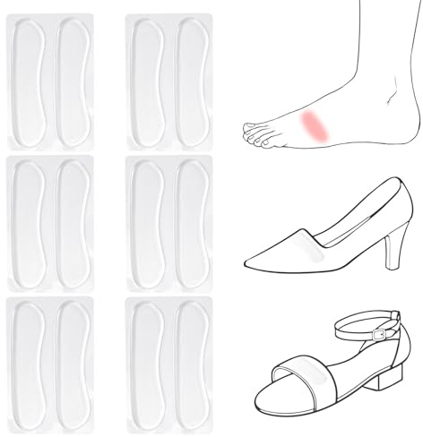 6 Pairs Sandal Strap Cushion Strips, Transparent Self-Adhesive Heel Liners Anti-Slip Heel Strap Cushion Pads for Shoes Too Big Slipping Rubbing