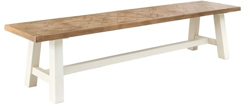 Sitzbank HAMPTONS - 200cm - hellbraun - Pinie Massivholz Bohlenoptik Unikat | lackiert, hohe Belastbarkeit, natürliche Maserung, stabiles Gestell, Landhausstil, Ablagefläche, vielseitig einsetzbar