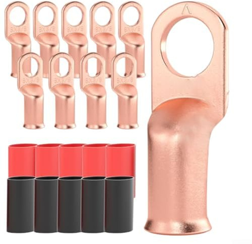 10 AWG 3/8 Capicorda della batteria con 10 pezzi di tubi termorestringenti a doppia parete di grado marino, capicorda in filo di rame con set termorestringente