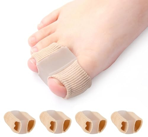 Dreamil 4 Stück Zehenspreizer, Doppelloch Korrektur für Überlappende Zehen, Silikon Großzehenabstandshalter mit 2 Schlaufen, Zehentrenner Toe Separator für Hallux Valgus Frauen Männer(Hautfarbe)
