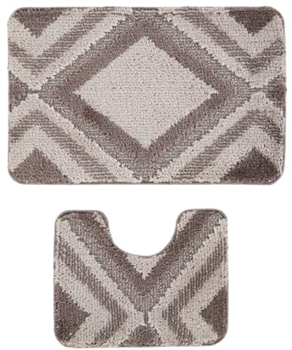 Bath Mat Set - Bath Mats 2 Piece Set- Soft Plush Anti-Slip Rugs - Bathroom Carpet Essentials - Bathroom Mat Quick Dry - Washable Mats - (Dark Brown , 80 x 50 cm + U Shaped 48 x 48 cm)