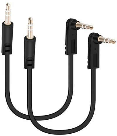 GELRHONR Cavo audio da 3,5 mm e 0,5 piedi, cavo ausiliario corto ad angolo retto TRS da 1/8 con connettori maschio-maschio per cuffie, confezione da 2 unità