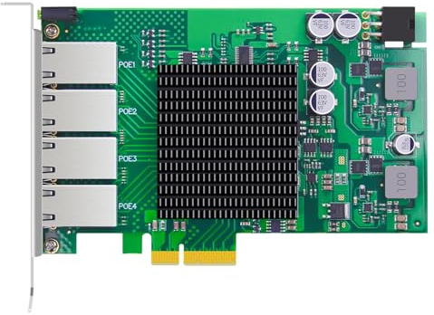 GLOTRENDS ST7457 Tarjeta de Red PoE+ Gigabit de 4 Puertos, Filtros Integrados Reducen Las Interferencias Electromagnéticas, Puerto LAN RJ45 Ethernet, Interfaz PCIE 2.0 X4