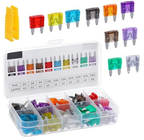 Zigeiya 120 PCS Car Fuses, 10 Sizes Mixed Assortment Kit with Extractor, Quick Blow Mini Fuse for Ignition Lights AC System, Universal for 2A 3A 5A 7.5A 10A 15A 20A 25A 30A 35A (Multicolored)