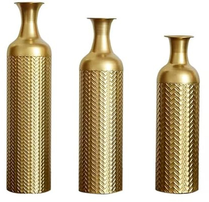 Lot de 3 vases de sol en métal - Grands vases décoratifs - 83/65/50 cm - Pour herbe de la pampa, fleurs séchées et décoration moderne du salon, du couloir et de la chambre à coucher - Grands vases au