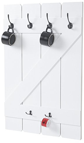 Mendler Tassenhalter HWC-D13, Hängeregal, 6 Haken 91x60cm - weiß lackiert | Tassenbrett, Wandboard