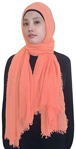 Lina & Lily Hijab para Mujeres Musulmanas Bufanda Fular Turbante, Tela Arrugada (Salmón)