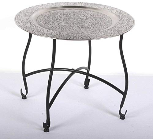 Casa Moro Orientalischer Teetisch Safi D50 cm | Beistelltisch mit Silbertablett & klappbarem Gestell in schwarz | Handmade Gartentisch Camping-Tisch | Kunsthandwerk | TA7070