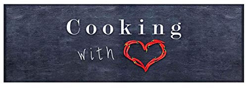 Küchenläufer Küchenteppich Teppichläufer Cooking with Love | waschbar, Größe:ca. 60 x 180 cm