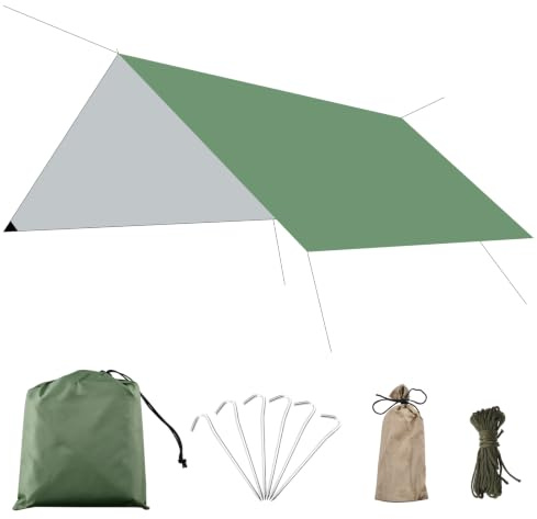 Azarxis Wasserdicht Zeltplane, leicht und kompakt, Regenschutz Sonnenschutz, Tarp für Hängematte Outdoor Camping (Grün)