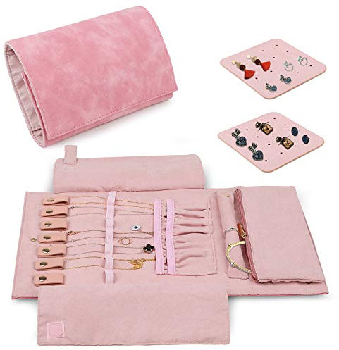 Bossjoy Travel Jewellery Organiser Roll Bag Tray Holder, Jewelry Jewellery Case Bag Storage Box for Necklace Earrings Rings Bracelets