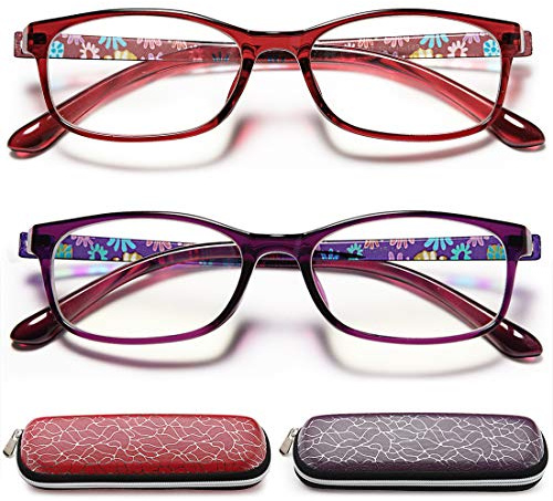 EYEURL 2er-pack Lesebrille Damen und Herren Blaufilter Brille Mischfarbe Lesebrille Anti-blaue Computerbrille mit Federscharnieren Brille Leicht Komfortabler Lesehilfe Vintage Brillen