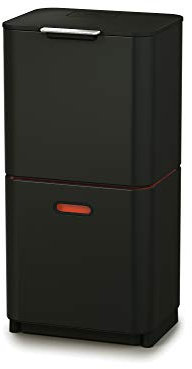 Joseph Joseph Totem Max 60 Litre Waste Separation and Recycling Kitchen Bin with Odour filter and removable food waste caddy, Carbon Black