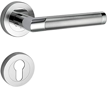 ck-türbeschläge Design Drückergarnitur Core 2 | Schnellmontage Schraubrosettenoptik | Festdrehbare Lagerung | Chrom/Edelstahl matt (Profilzylinder (PZ))