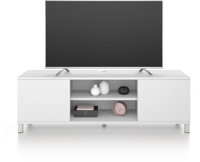 Mobili Fiver, Meuble TV Rachele, Frêne Blanc, 150 cmx42 cmx48 cm, Meuble TV Design pour TV jusqu'à 65'' TV, Made in Italy