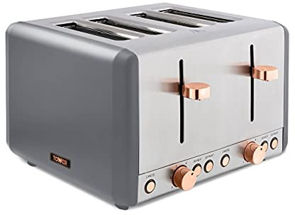 Tower T20051RGG Cavaletto 4-Slice Toaster with Defrost/Reheat, Stainless Steel, 1800W, Grey and Rose Gold