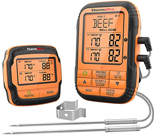 ThermoPro TP28C 150m Funkthermometer Grillthermometer mit 2 Sonden Küchenuhr Fleischthermometer Bratenthermometer IPX4 Wasserdicht für Ofen, Dutch Oven, Gasgrill