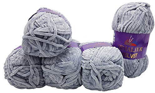 5 x 100 Gramm Himalaya Velvet Micro-Polyester Strickwolle, Babywolle samtig 500 Gramm Wolle (grau 90051)