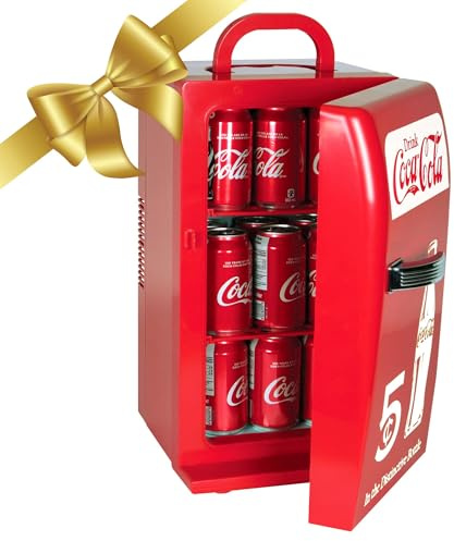 Coca-Cola Mini nevera retro de 18 latas con cables de 12 V CC y 110 V CA, 22 L (23 cuartos de galón), enfriador portátil, rojo, refrigerador de viaje para bebidas, aperitivos, almuerzo, hogar,