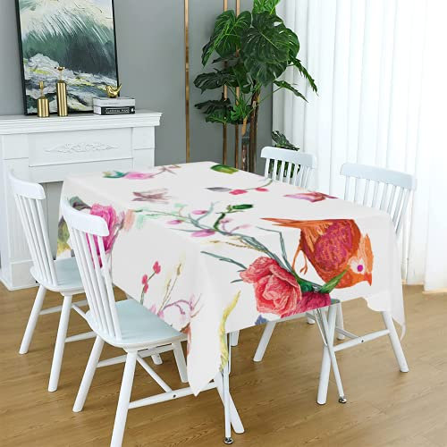 Mantel rectangular con patrón de flores de colores y colores para mesa de poliéster decorativo para cocina, comedor, fiesta, cafetera al aire libre, sin arrugas, mantel