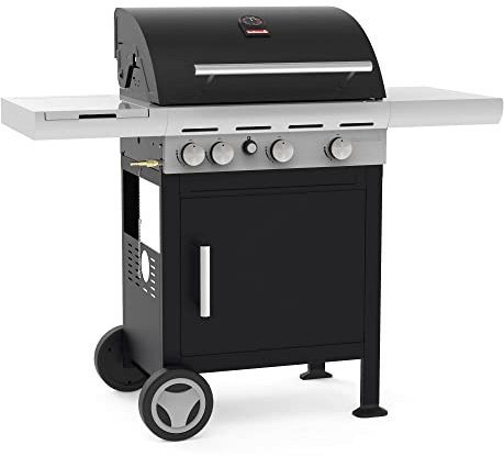 Barbecook Gasgrill-wagen Spring 3212 50 MB mit 3 Brenner und Seitenbrenner, mit Türen und Stauraum, schwarz, 133x57x115cm