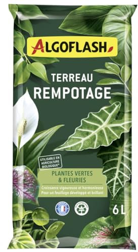 Agloflash Terreau Rempotage, Plantes Vertes et Plantes Fleuries, Utilisable en Agriculture Biologique - 6L, Beige