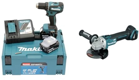Perceuse visseuse 18V LXT (2x5,0 Ah) en MAKPAC - MAKITA DDF485RTJ & DGA504Z - Mini-meuleuse à batterie 18V lithium-ion 125 mm BL seule machine sans chargeur ni batterie Noir 60 x 450 mm